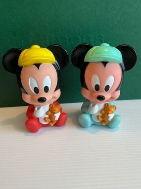 Vintage Disney Baby Mickey Mouse Squeak Toy Lot Red Aqua Arco Teddy Bear